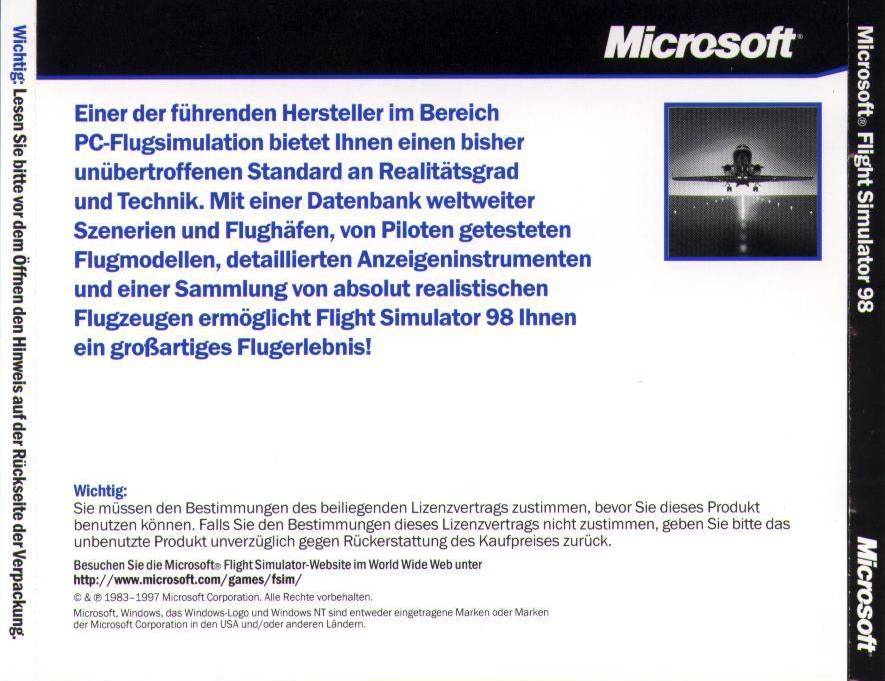 flight simulator 98 back